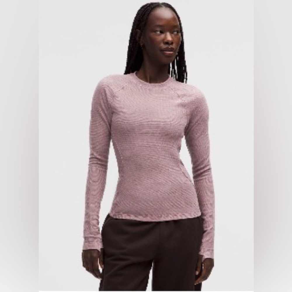Lululemon waffle knit crewneck base layer - rose - L